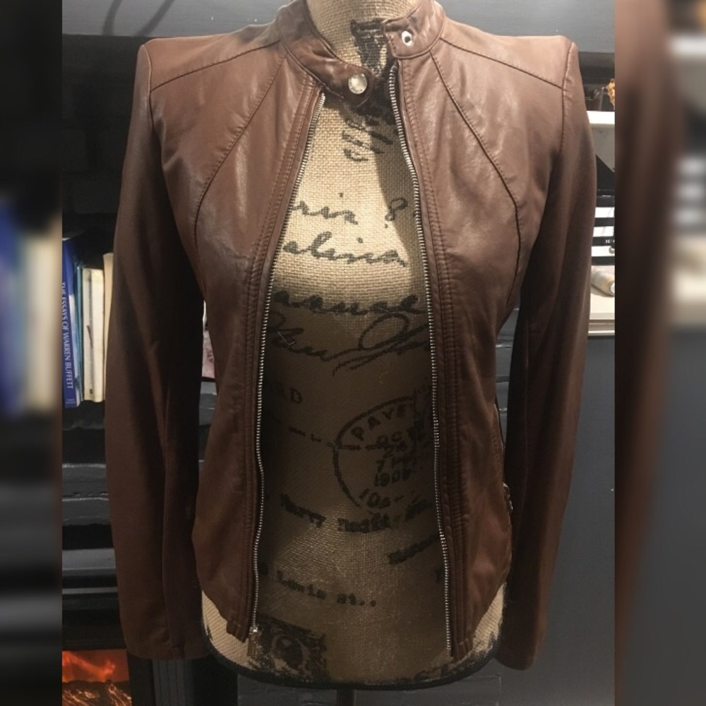 Express Brown faux pleather moto jacket - Picture 3 of 6